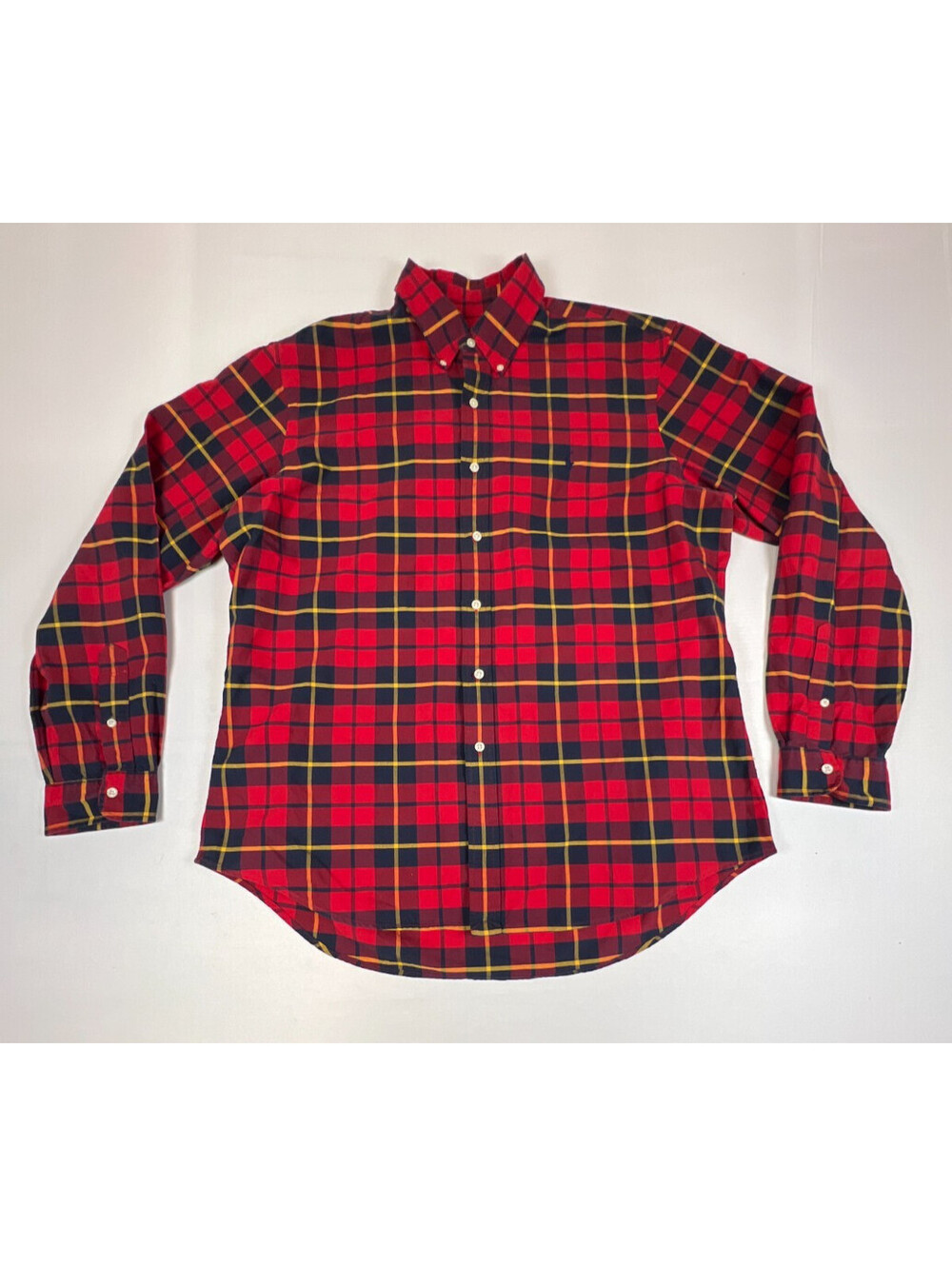 Ralph Lauren Men XL Red Blue Plaid Long Sleeve Button Down Shirt Cotton